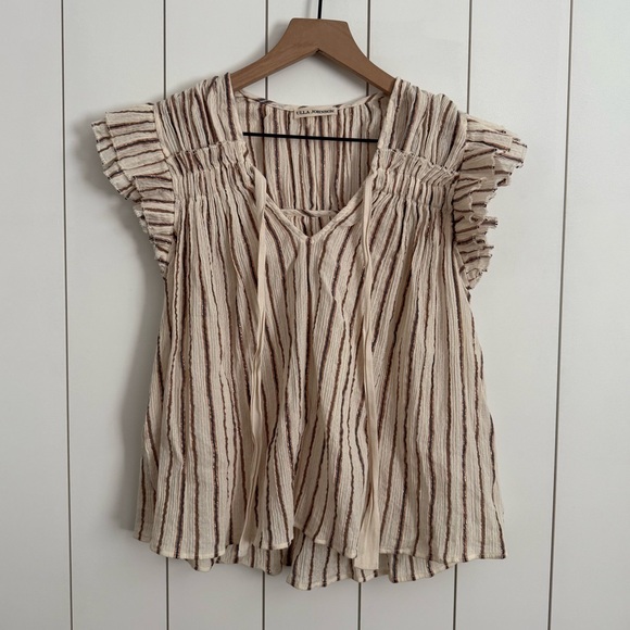 Ulla Johnson Tops - Ulla Johnson Flutter Sleeve Striped Shimmer Top